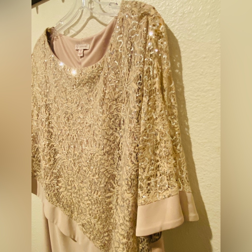 Dress Barn Gold Asymmetrical Sequin Dress - Picture 3 of 9